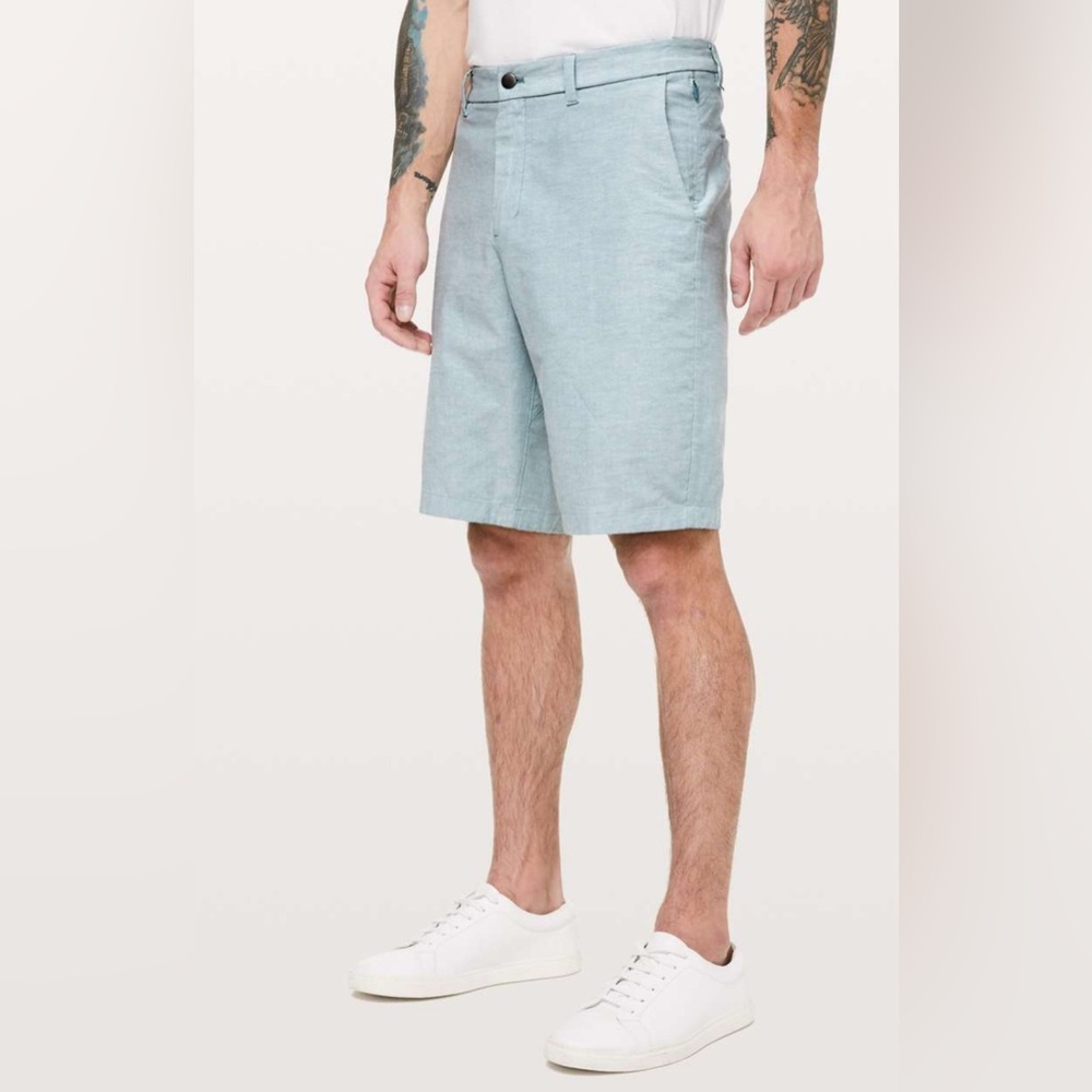 EUC Lululemon Commission Short Relaxed Fit 11" Men 38 Qwik Oxford Camp Green/Wht